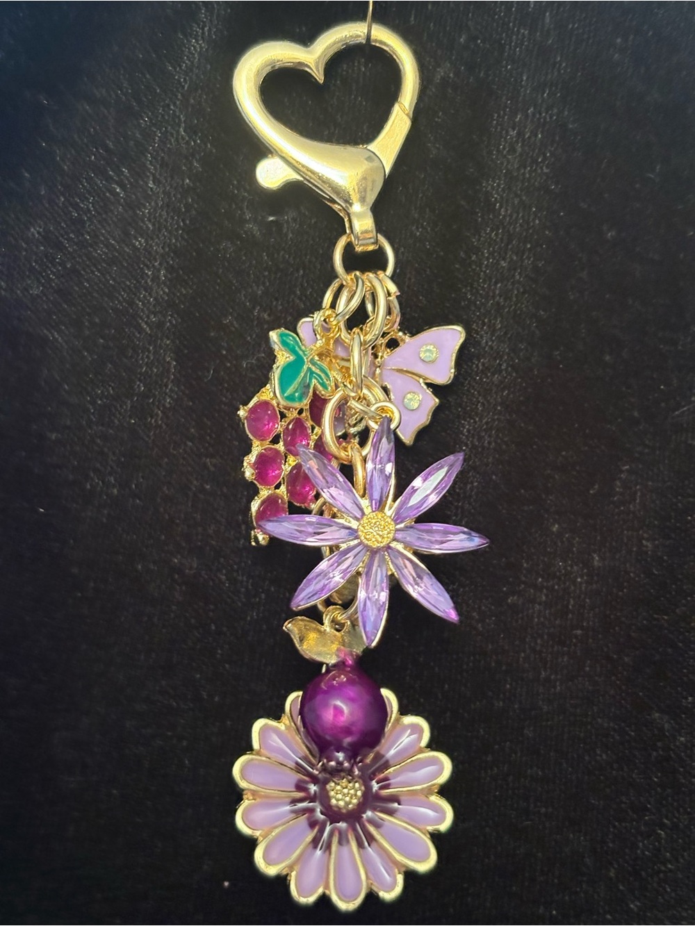 Gold-Tone Purple Floral Charm Keychain/Purse bling